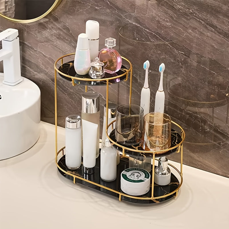 Metal Bathroom Organizer with Multiple Tiers and Display Shelf for Cosmetics and Toiletries