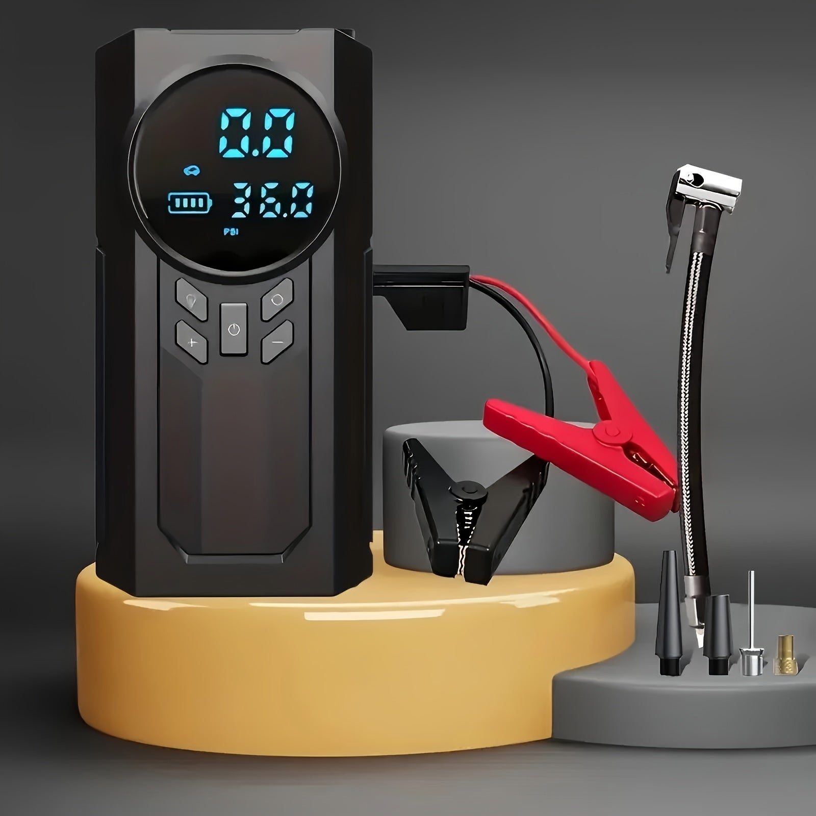 Kit de reparación de emergencia portátil para coche con batería de litio de 8000mAh, compresor de aire inalámbrico, pantalla digital y luz LED