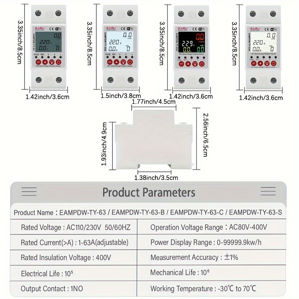 Smart Circuit Breaker with Earth Leakage Over Voltage Under Voltage Protection Energy Meter Remote Control