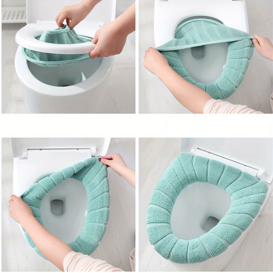 Funda de tapa de baño de tela de punto, sin electricidad, cojín cálido, poliéster