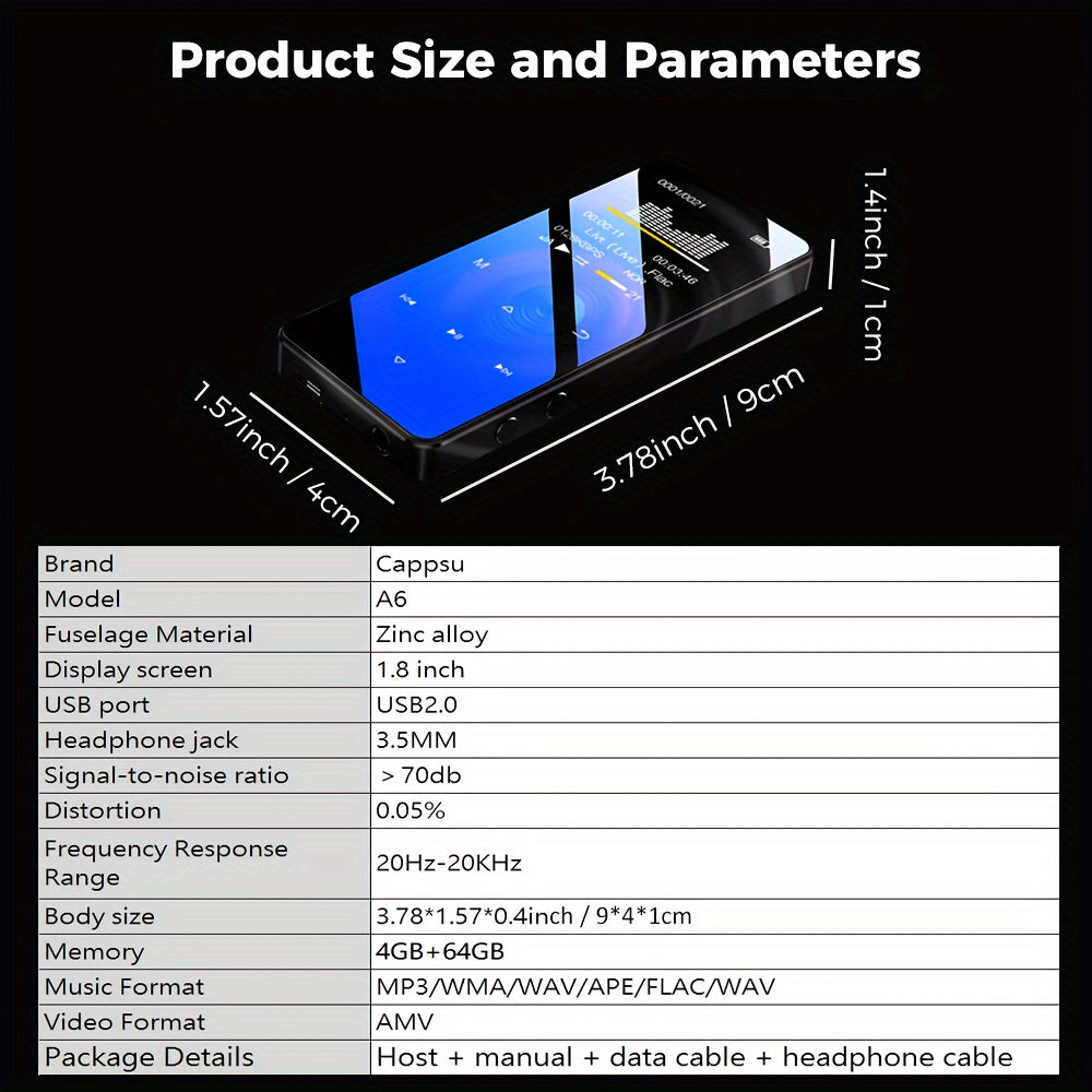 68GB HiFi MP3 Player with Wireless Video FM Radio Voice Recorder and LCD Display