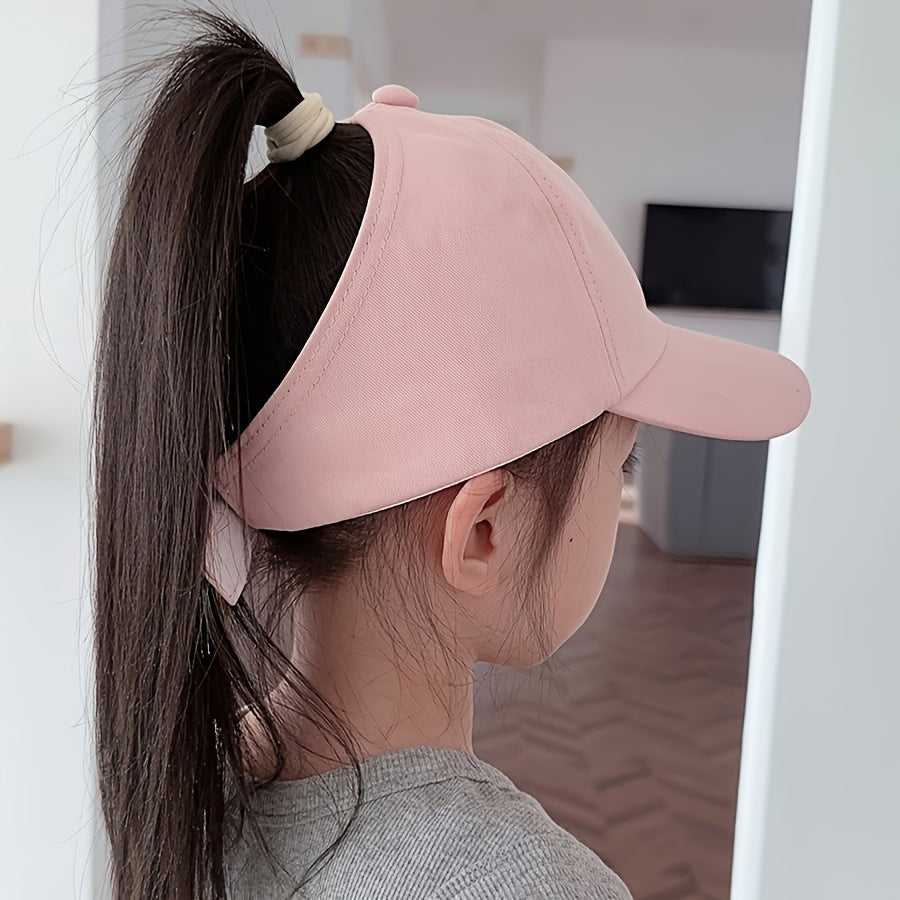 Girls Fitted Baseball Cap with UV Protection, Snap Closure, Breathable, Ponytail Friendly for Outdoor Activities