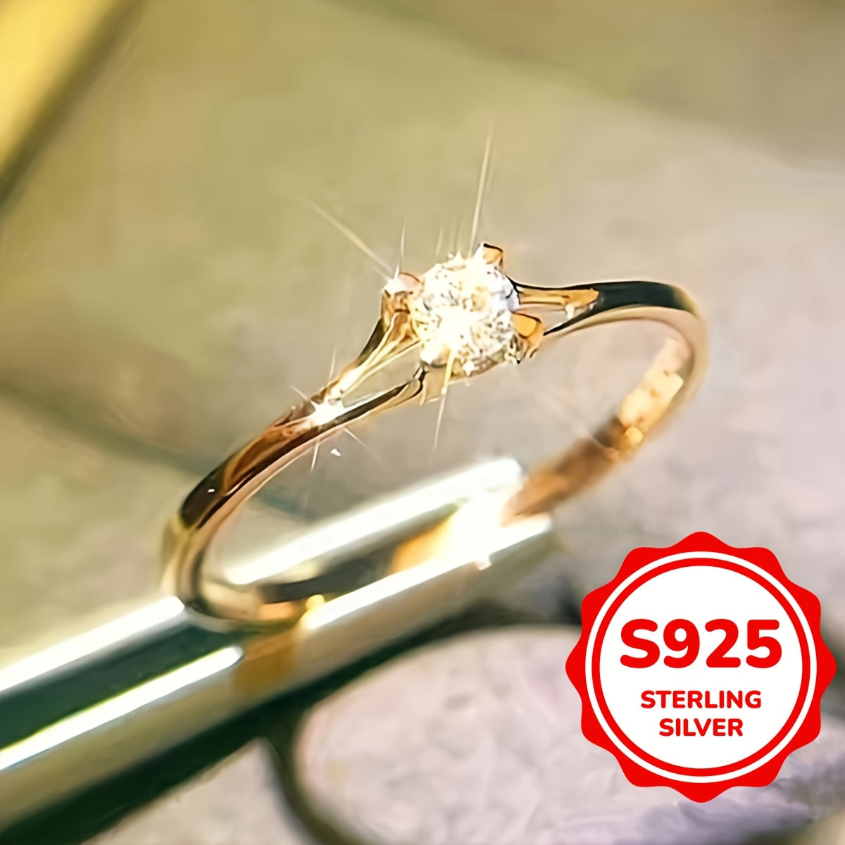 Women's Silver Ring with White Zirconia Inlay Elegant Finger Jewelry