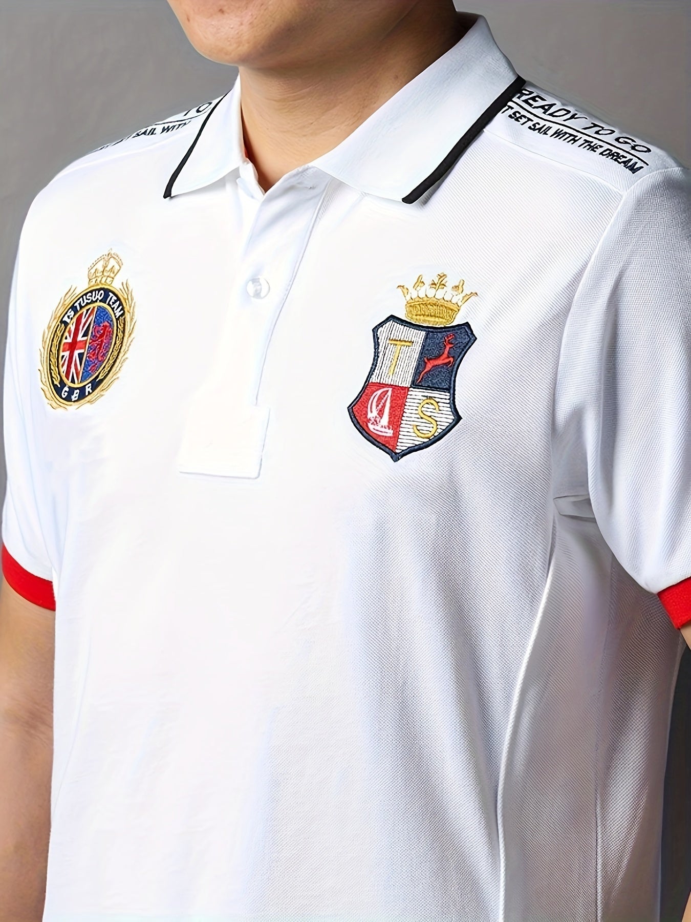 Men's Plus Size White Cotton Polo T-Shirt with Logo Red Black Trim Casual Vacation