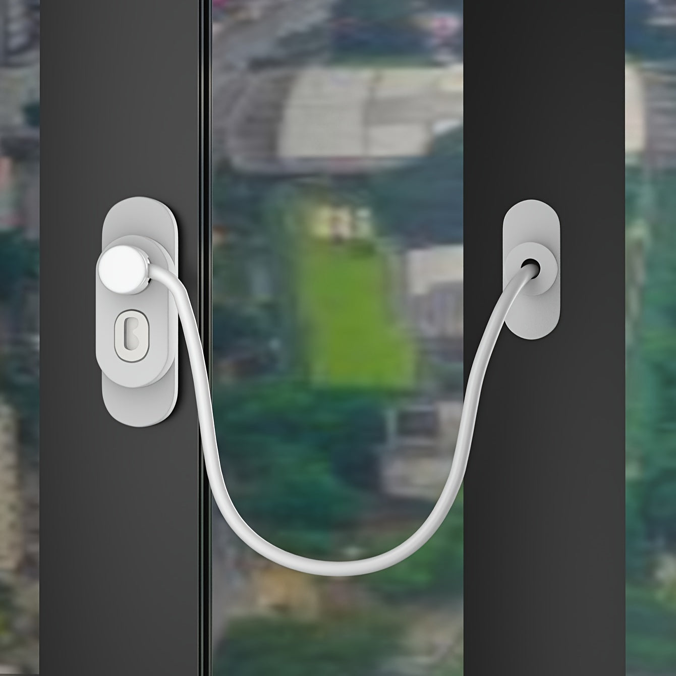 Wire Rope Window Lock with Metal Base and ABS Cover, Punch Installation, Includes Screws and Key