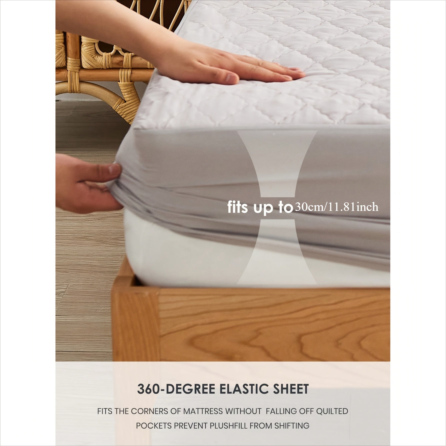 Waterproof Fitted Sheet Gray 30cm Deep Pockets Soft Polyester for Bedroom