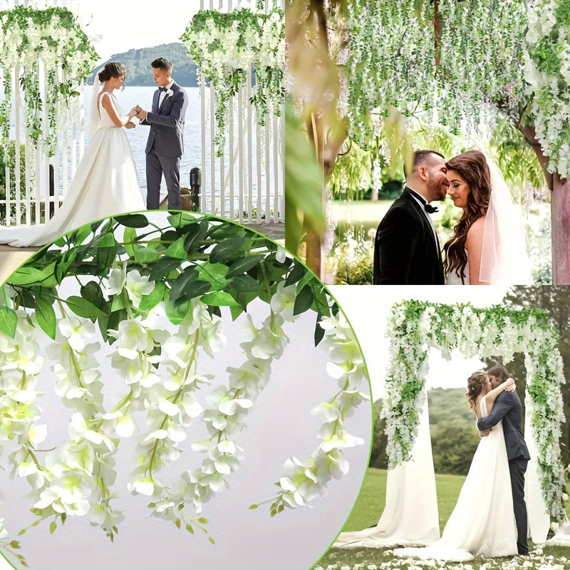 Guirnalda de glicinia artificial de 4 piezas, 173cm, enredaderas de flores falsas para hogar, jardín, arco de boda