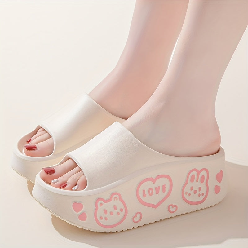 Women's Pink EVA Cartoon Bear Platform Slides Summer Beach Sandals