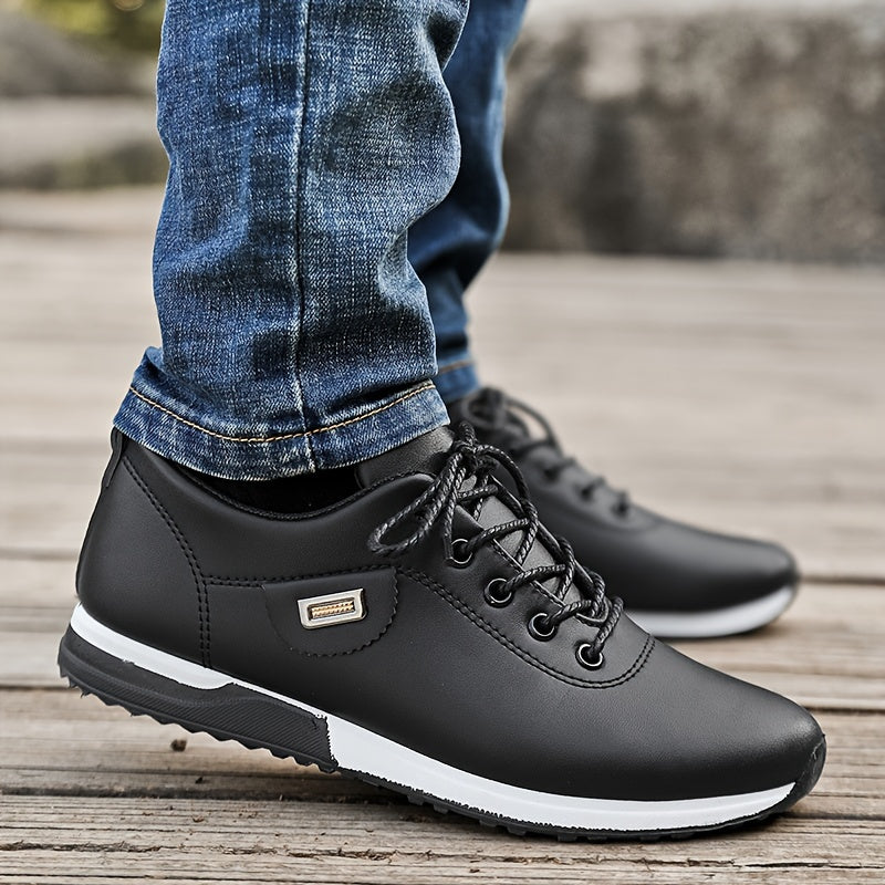 Men's Black Business Casual Shoes Low Top Lace-Up Comfort EVA Insole Durable Upper