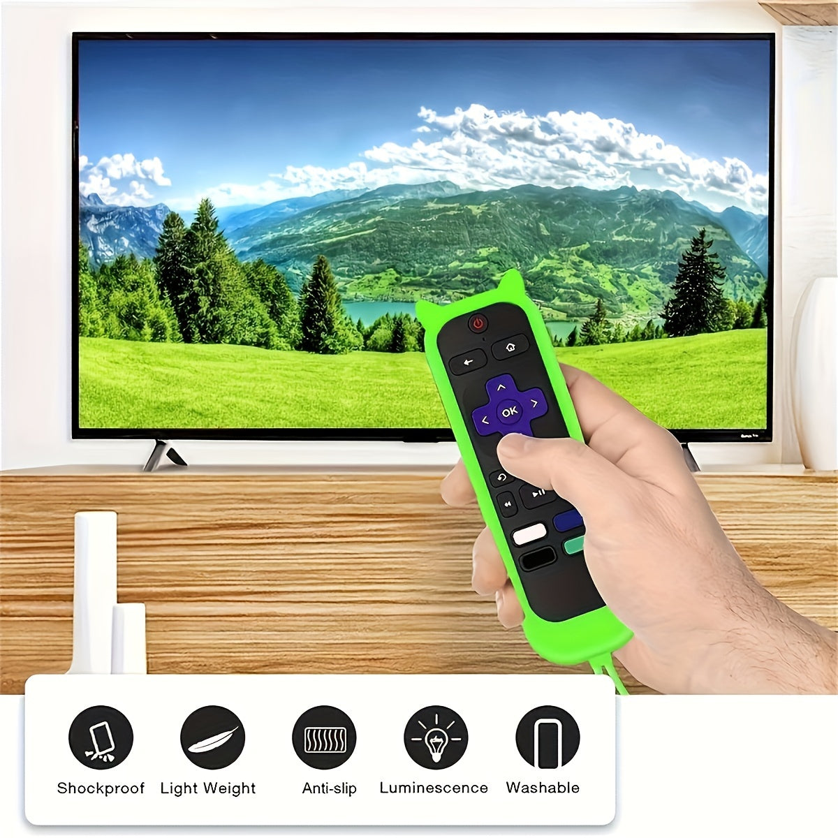 Cubierta de silicona para orejas de gato con mando a distancia y cordón para televisores, que brilla en la oscuridad, no necesita batería