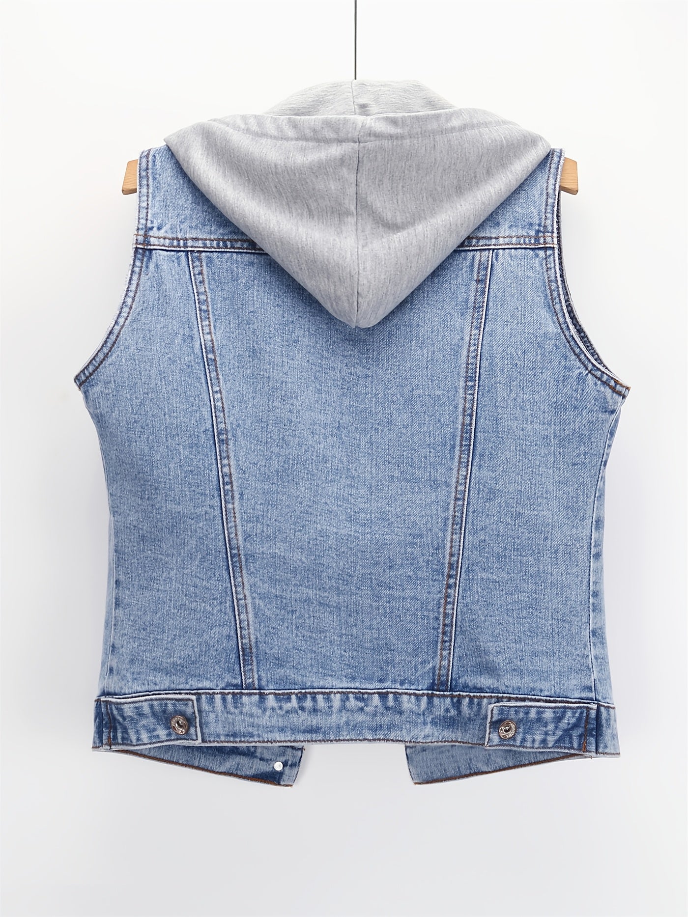 Ayollar uchun bo'yinbog'li, ajraladigan kapushonli denim kurtka, ko'k, kundalik tashqi kiyim