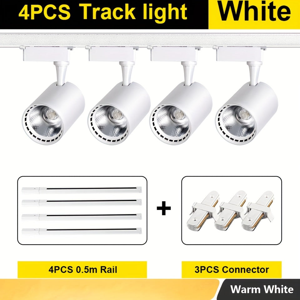 4-Piece LED Track Light Set 12W 20W 30W 40W Adjustable for Home and Store