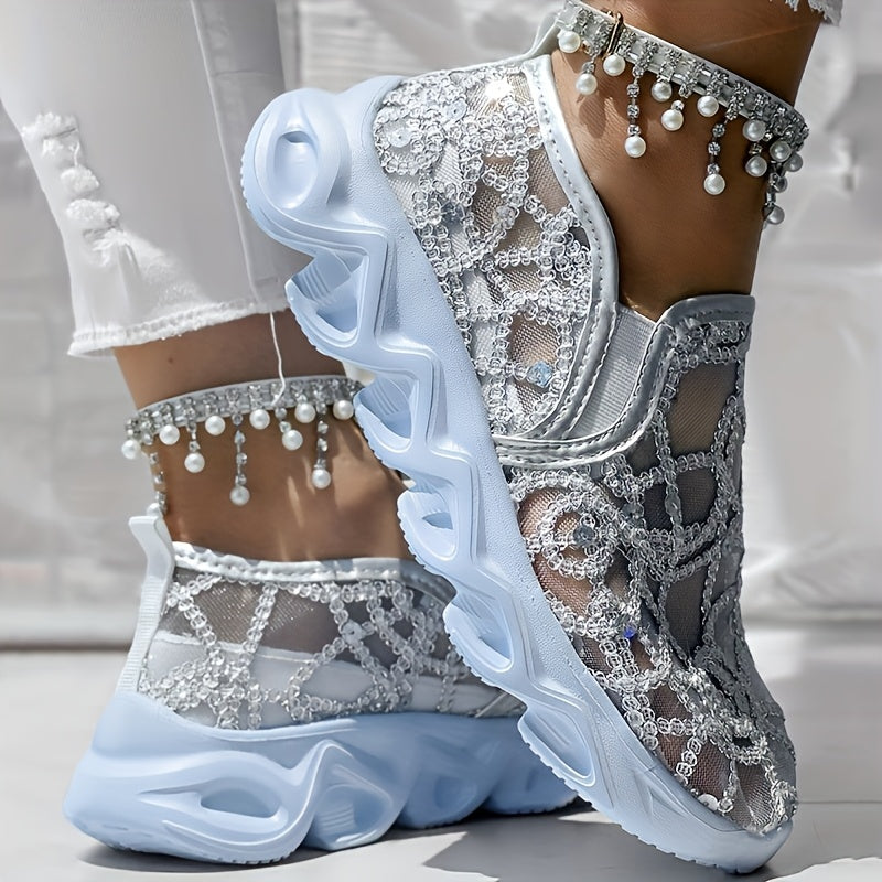 Women's Sequin Mesh Casual Shoes with Thick Soles