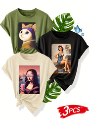 Women's Casual Tshirt Set Shortsleeve Vintage Style Summer Sporty Lightweight