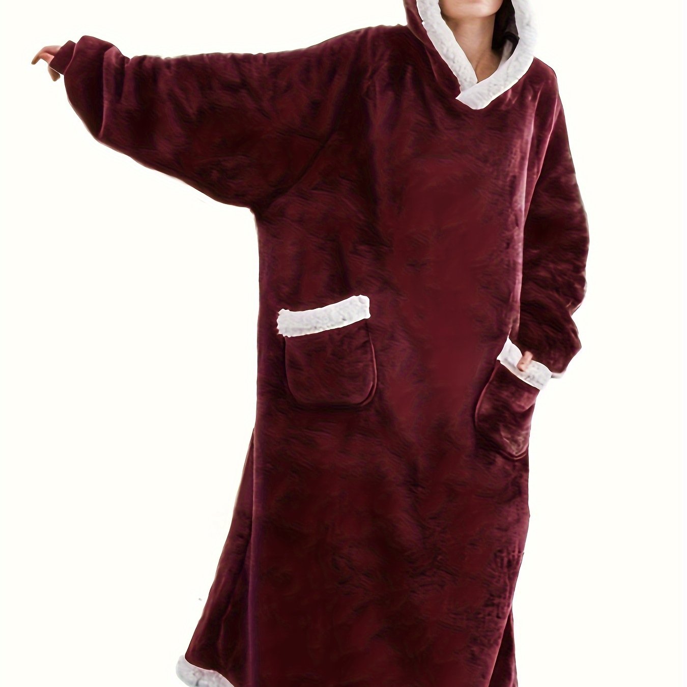 Plus Size Women's Fleece Robe with Pockets and Hooded Lounge Wear