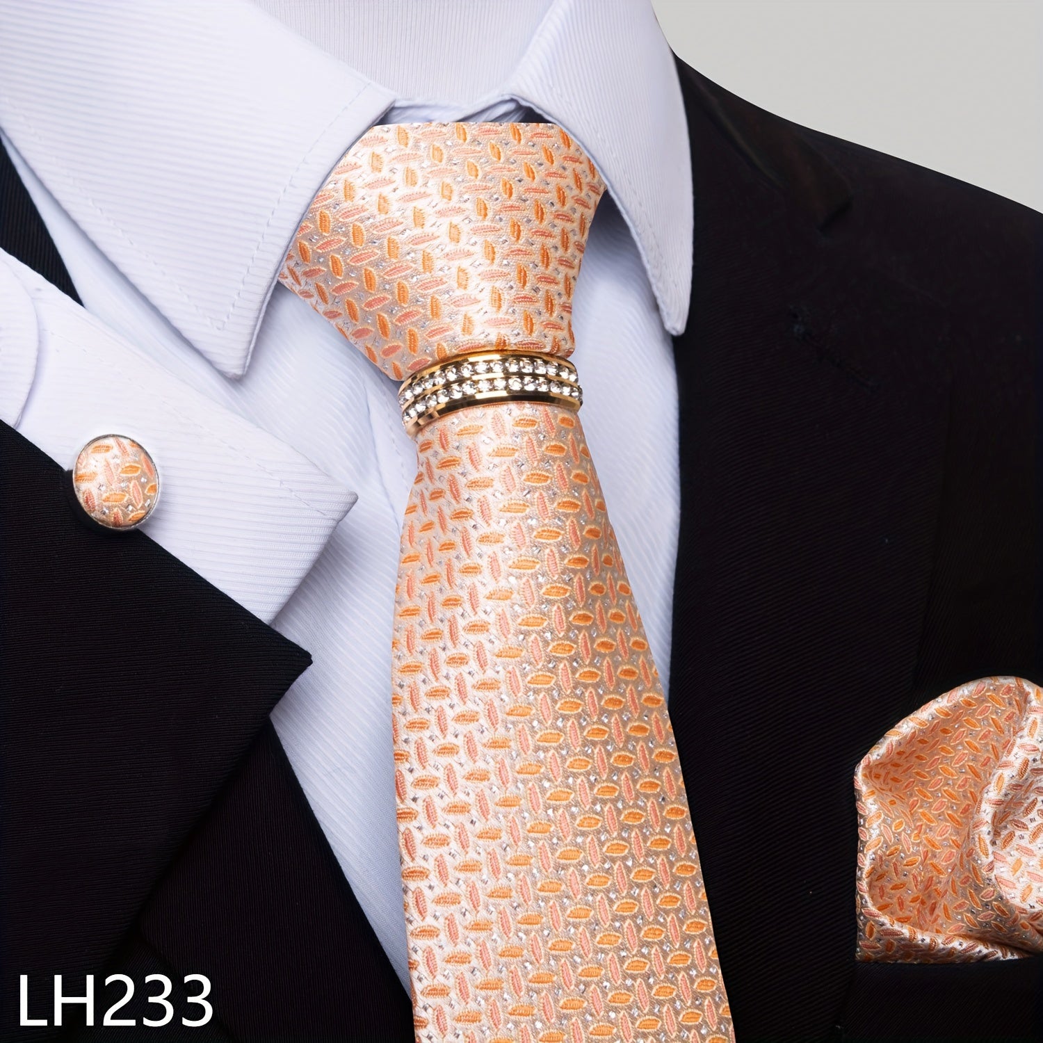 Erkaklar uchun rasmiy ish va to'y kiyimlari to'plami, chiziqli gul naqshli galstuk, cho'ntak sharlari, manşetli kalitlar va uzuk bilan