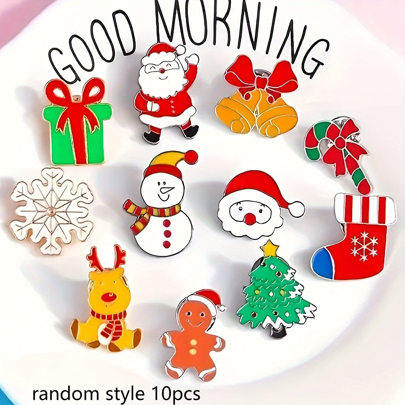 Set of 5 or 10 Christmas Brooch Pins Santa Holiday Enamel Alloy Jewelry for Women