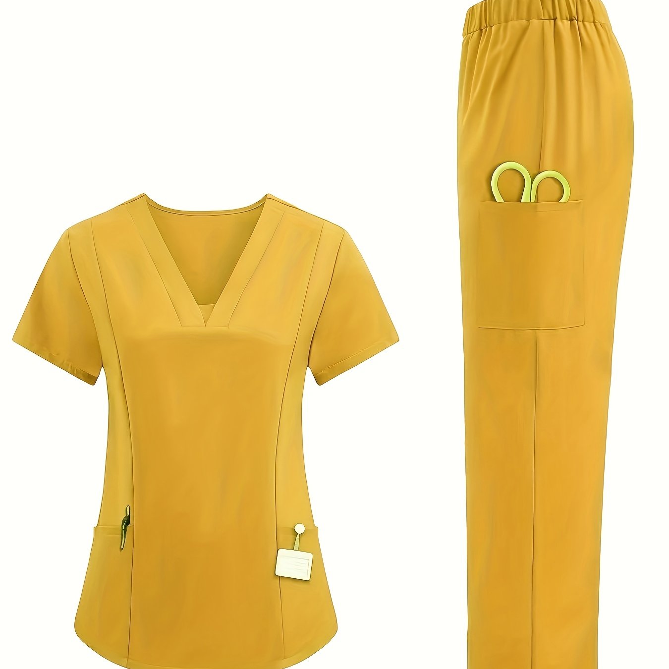 Women's Medical Wash Dress with V-Neck Short Sleeve Polyester for Operating Room