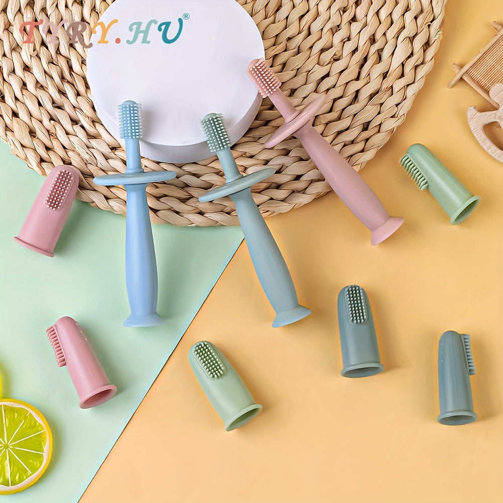 Baby Toothbrushes Set with 2 Finger and 360° Silicone Baby Toothbrushes BPA-Free for Infant Oral Care
