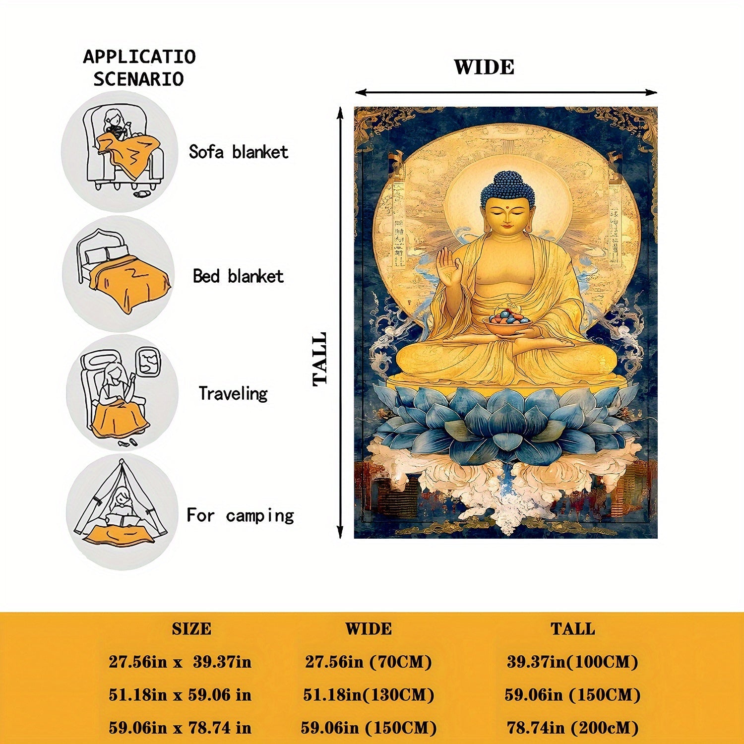 Vintage Buddha Flannel Blanketi: Ushbu juda yumshoq uyqu blanketi bilan yil davomida qulay va iliq bo'ling - O'ziga xos lotus gullari dizayni bilan - Tug'ilgan kunlar yoki do'stlarga sovg'a berish uchun ideal