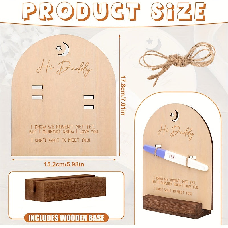 Деревянный знак объявления о беременности для папы от MAYAPHILOS: гравированная памятная вещь с отсеком для теста, идеальный подарок для раскрытия новорожденного для ожидающих отцов. Совместим с детьми от 0 до 3 лет. Включает 1 штуку.