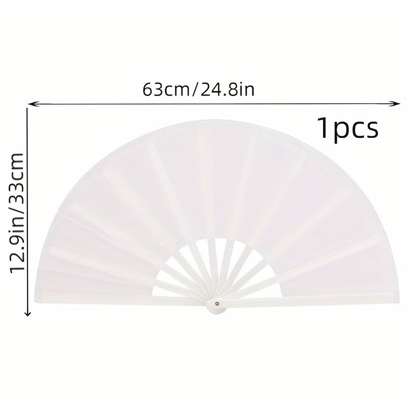 Large White Folding Hand Fan for Performances and Festivals Nylon Cloth