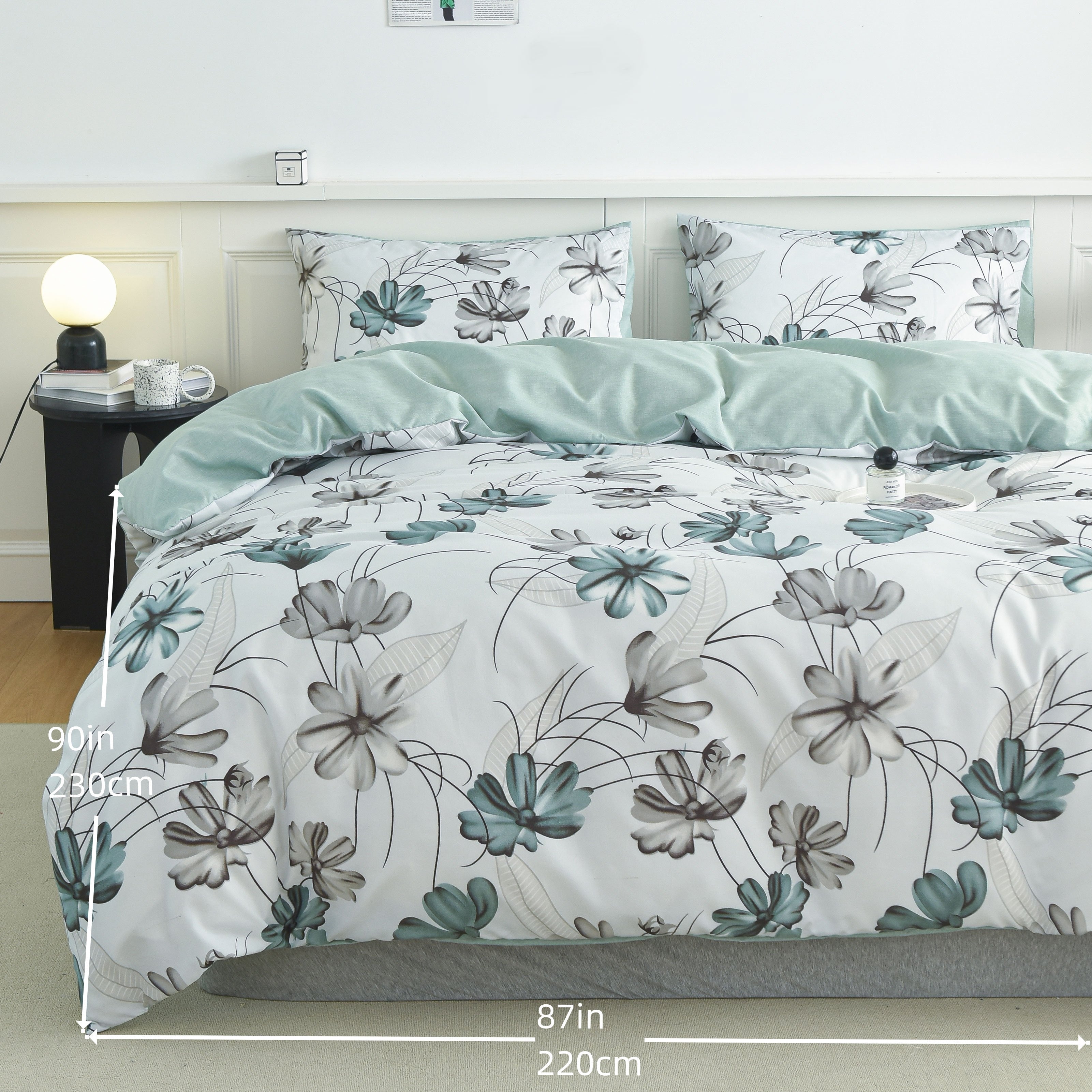 Flower Print Duvet Cover Set with Pillowcases Soft Cotton Bedding 3 Pieces