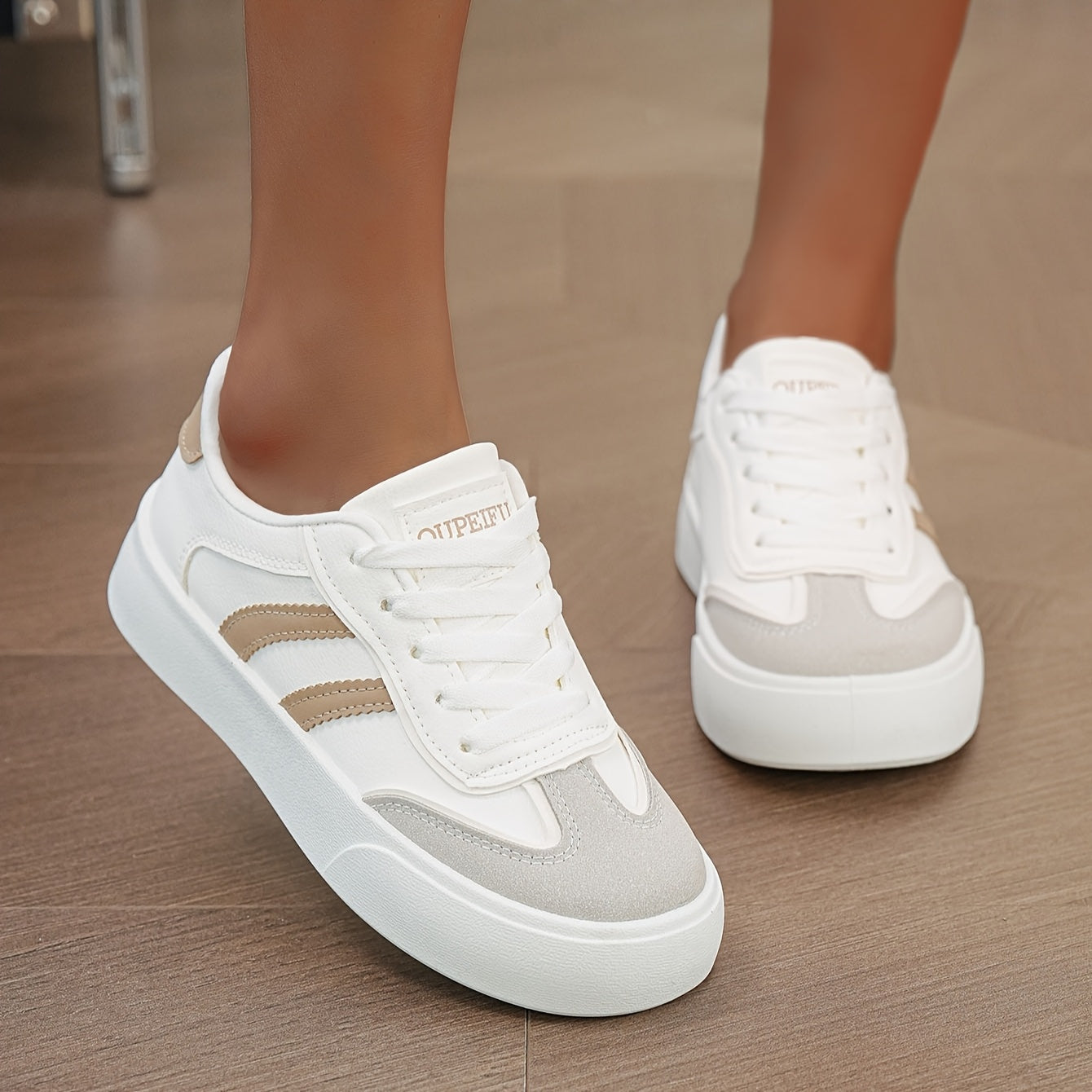 Women’s Casual Sneakers Lightweight PU Low Tops Breathable Fabric Rubber Sole