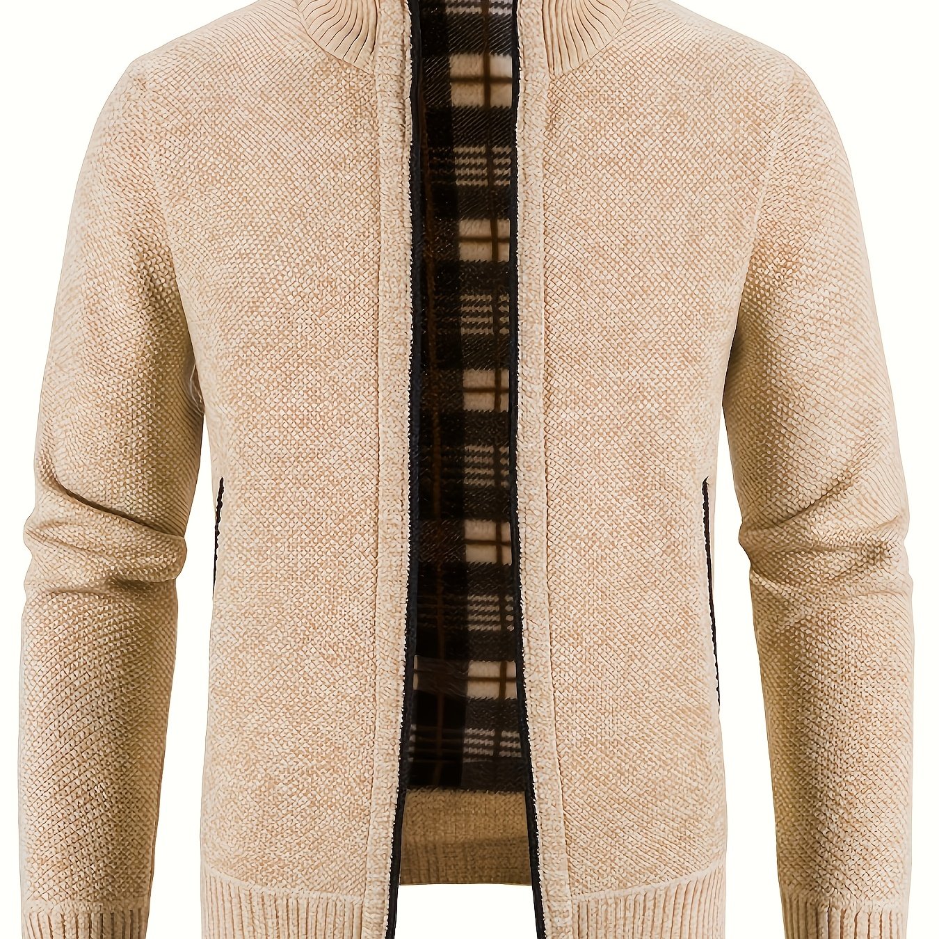 Erkaklar uchun yuqori bo'yinli, to'liq fermuarlı, uzun yengli, polyester aralashmasidan tayyorlangan zip-up kurtka. 8 rangda tasodifiy kuz/qish uslubi. Zip up sviter.