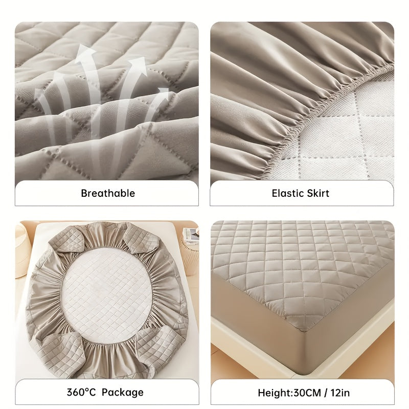 3-Layer Quilted Waterproof Mattress Protector Fitted Sheet for Single or Double Bed