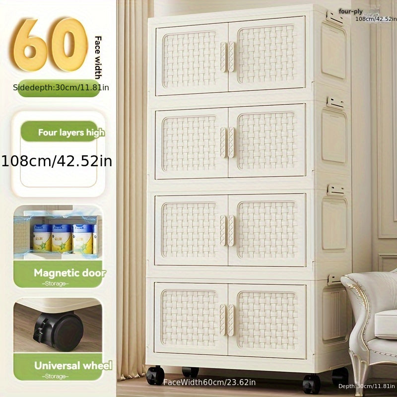 Large Foldable Plastic Storage Organizer with Doors Stackable Multi-Tier for Shoes Clothes Toys