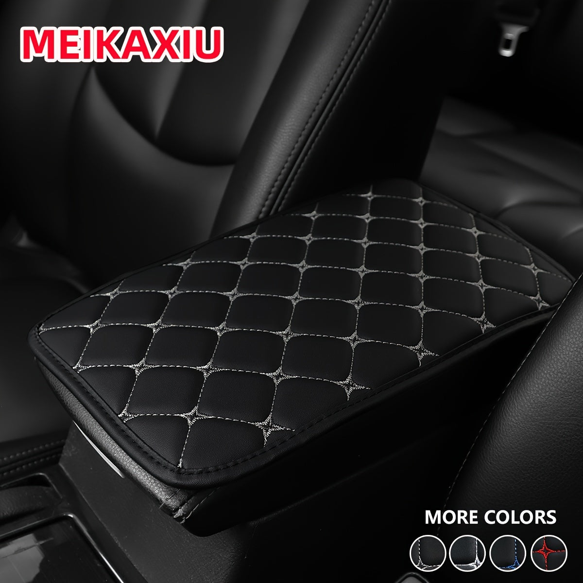 Universal Faux Leather Car Armrest Cushion Black and Red Center Console Cover