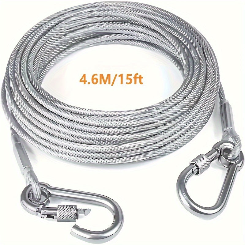 Heavy-Duty Reflective Dog Tie-Out Cable 4.57m for Large Dogs Up to 113kg Waterproof Steel Wire