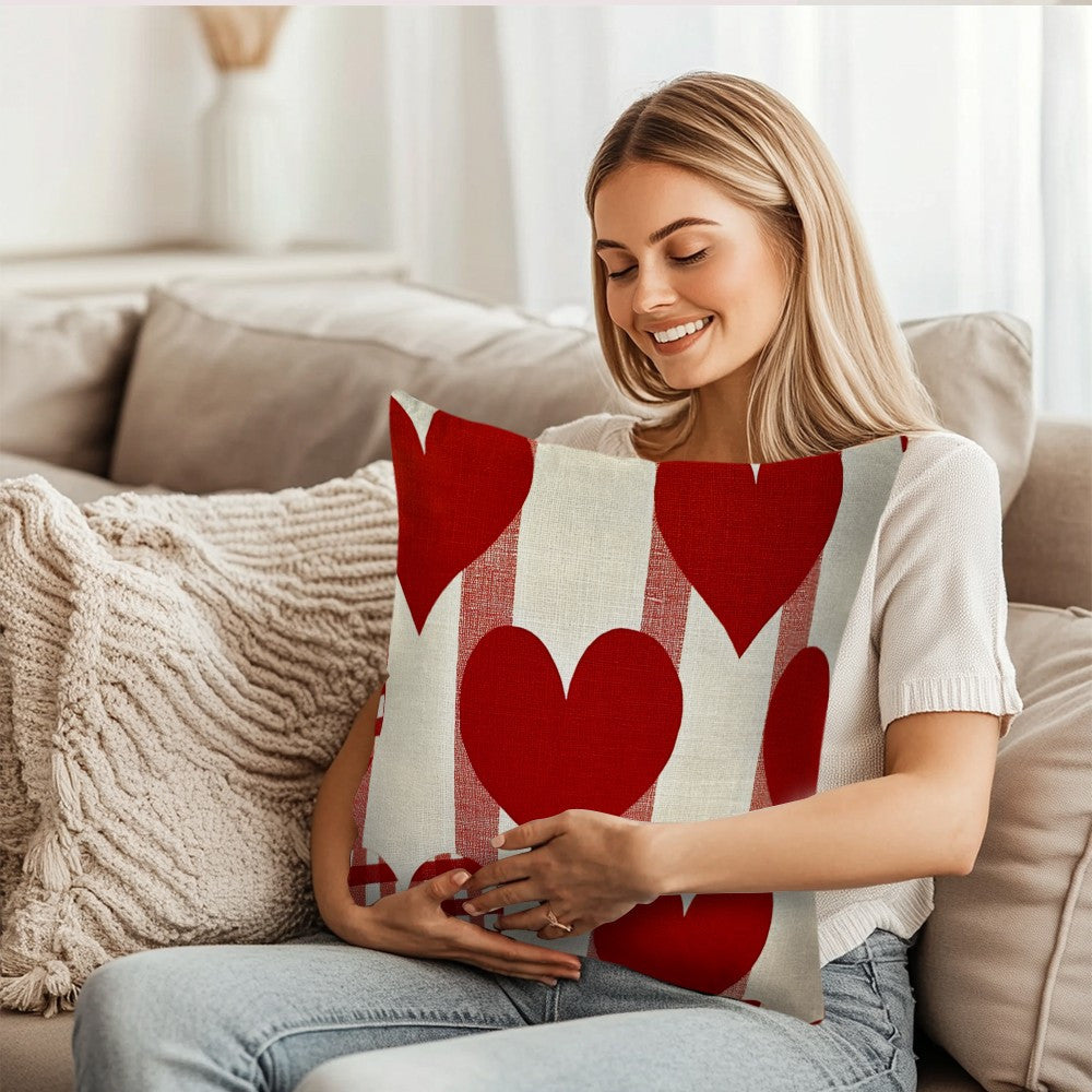 Valentine's Day Heart and Check Pattern Decorative Pillowcase 45cm Square Polyester Zippered Sofa Cushion Cover