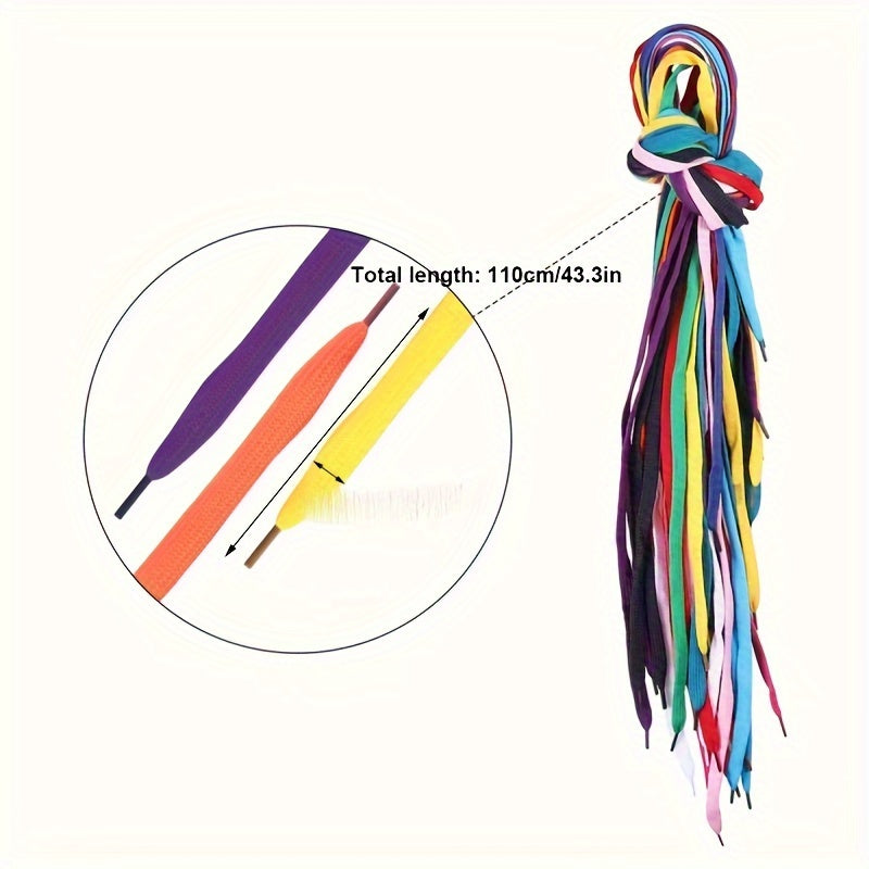 10-Pack Nylon Flat Shoelaces for Sports Shoes, Boots, Sneakers, Vibrant Colors