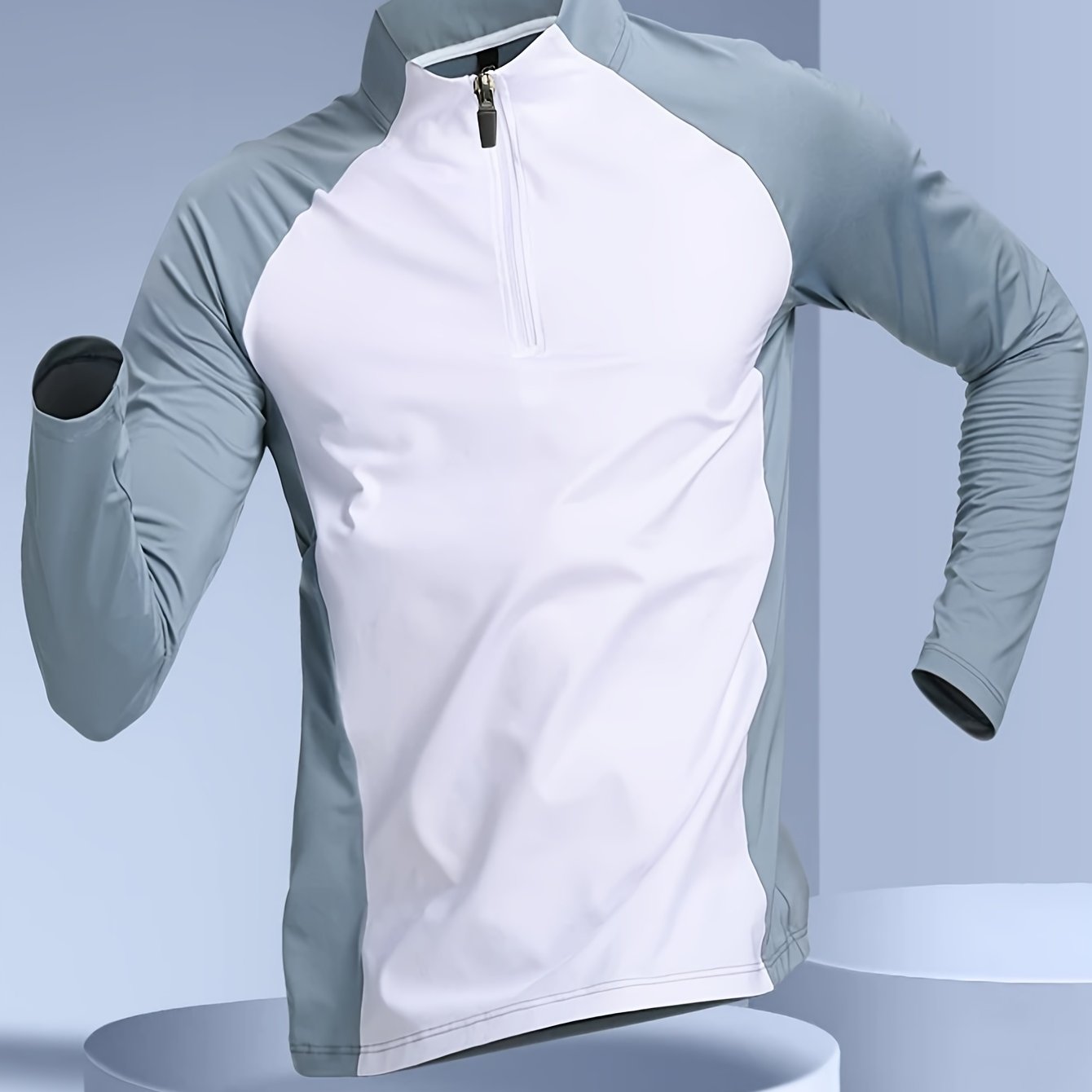 Camisa de manga larga para hombre de poliéster con cuello alto y media cremallera para todas las estaciones