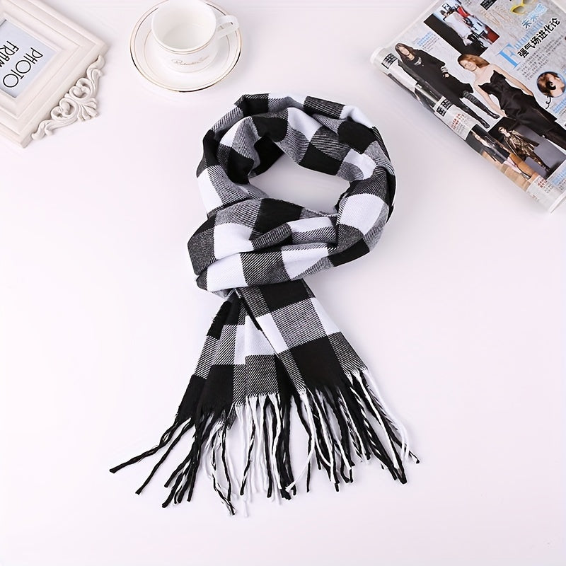 Men's Winter Scarf Imitation Cashmere Plaid Pattern Gift Warm Accessory