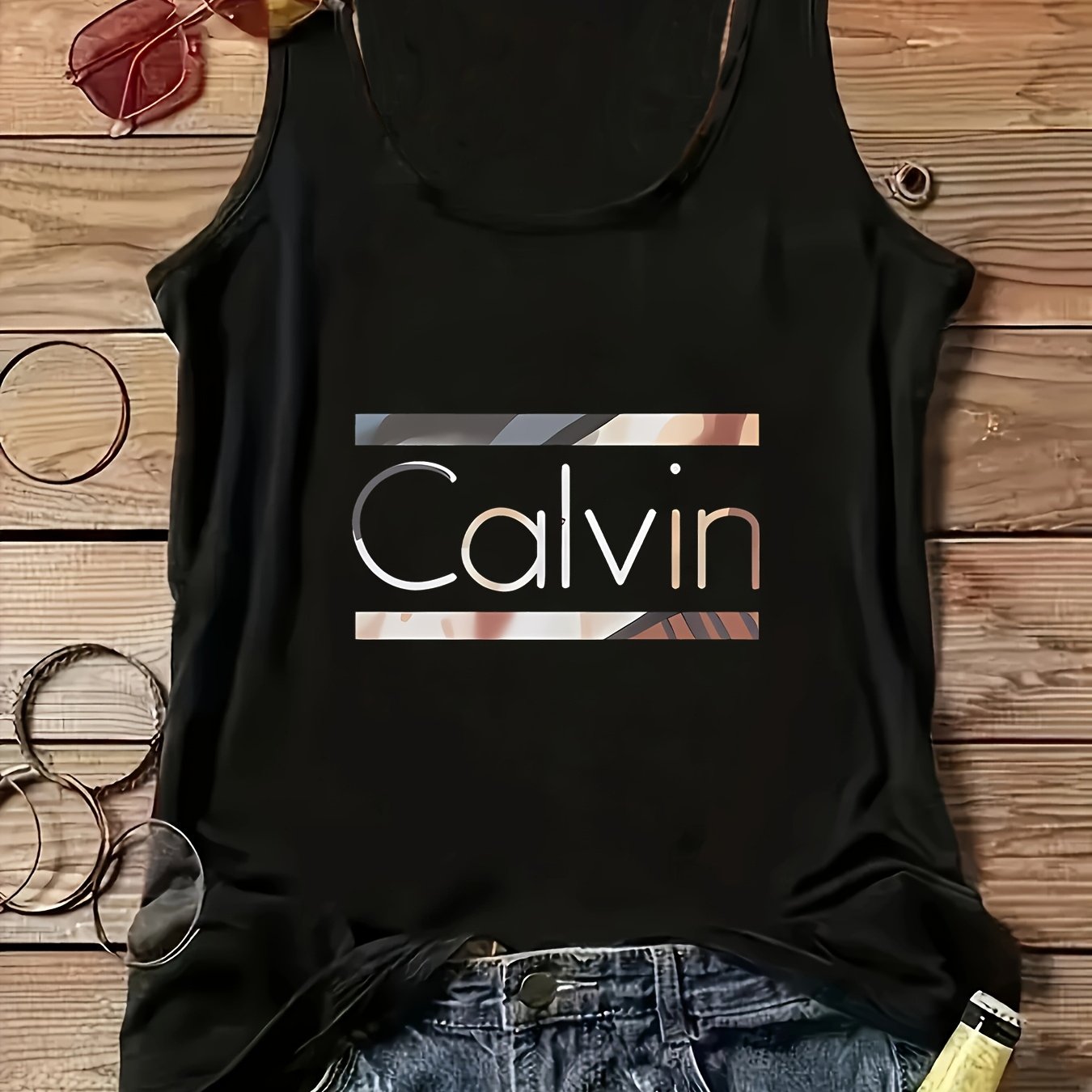 Топ без рукавов для женщин больших размеров с открытыми плечами и геометрическим принтом, летний топ