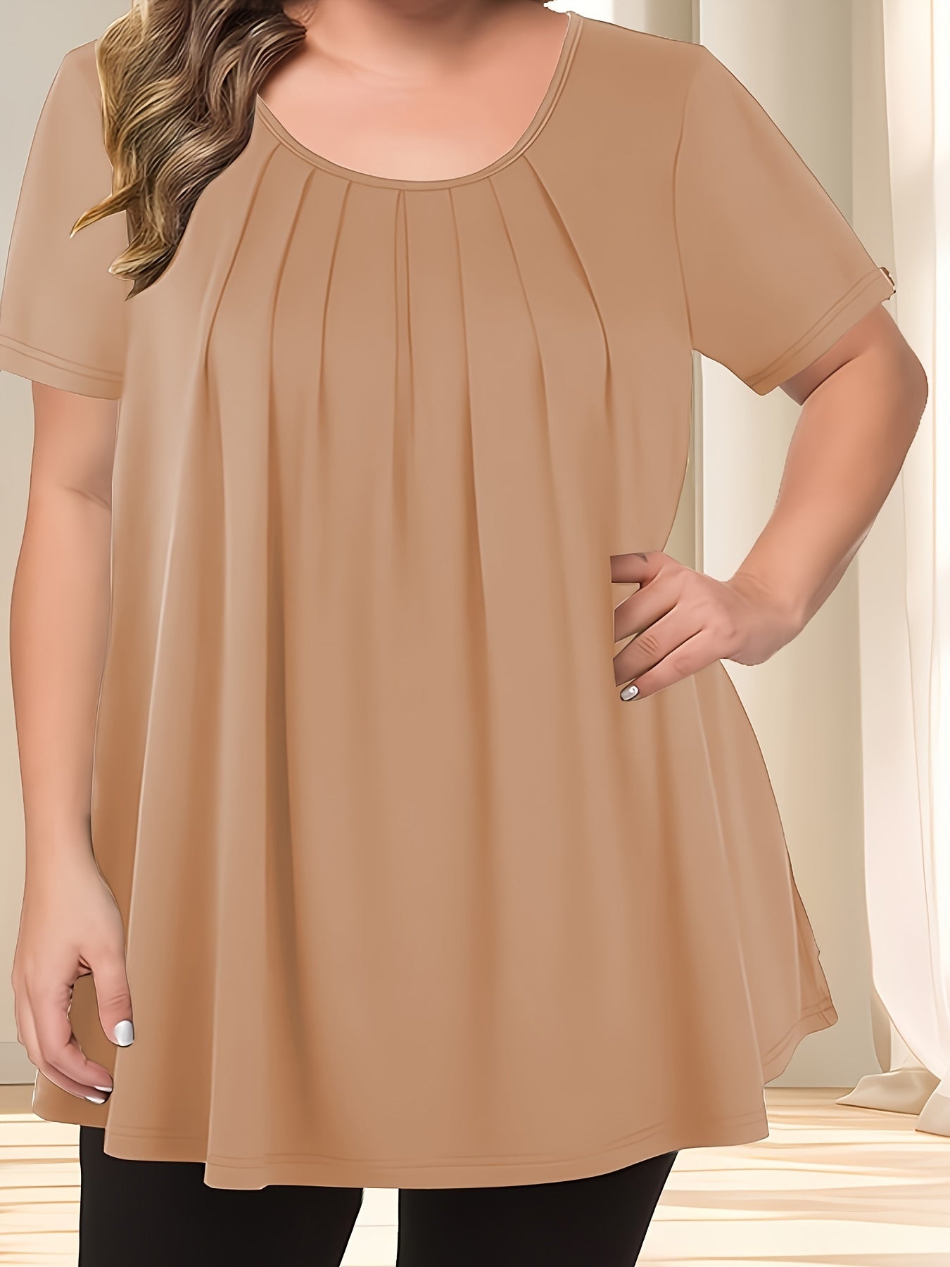 Женская блузка больших размеров с коротким рукавом, полиэстер, повседневная, весна-лето
