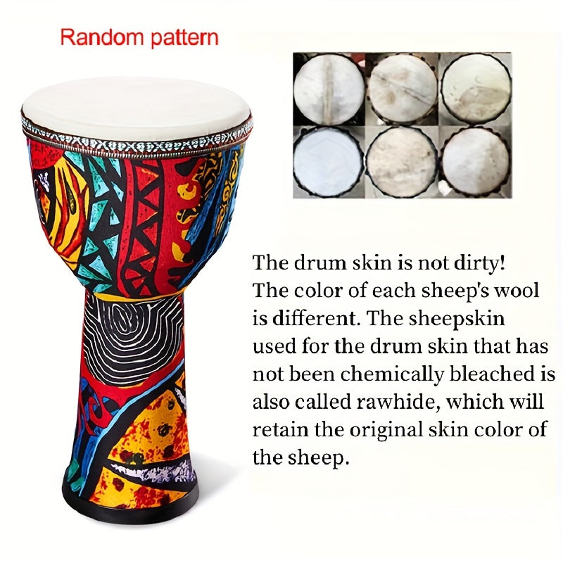 8-Inch African Djembe Drum for Beginners with Goatskin Head in Red Yellow Blue
