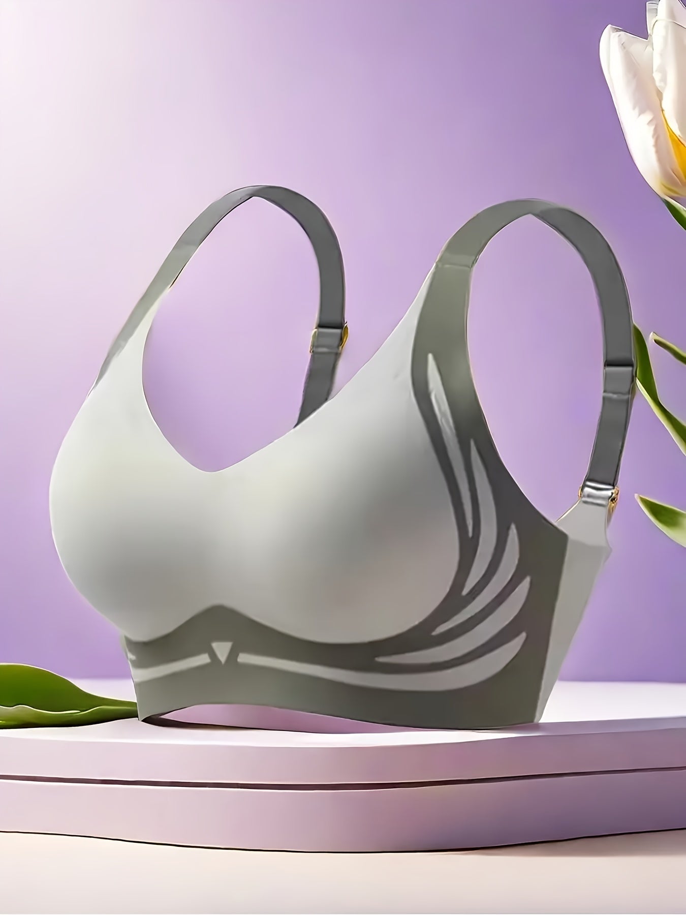 Plus Size Women's Summer Seamless Bra Set with Pattern and Color Block