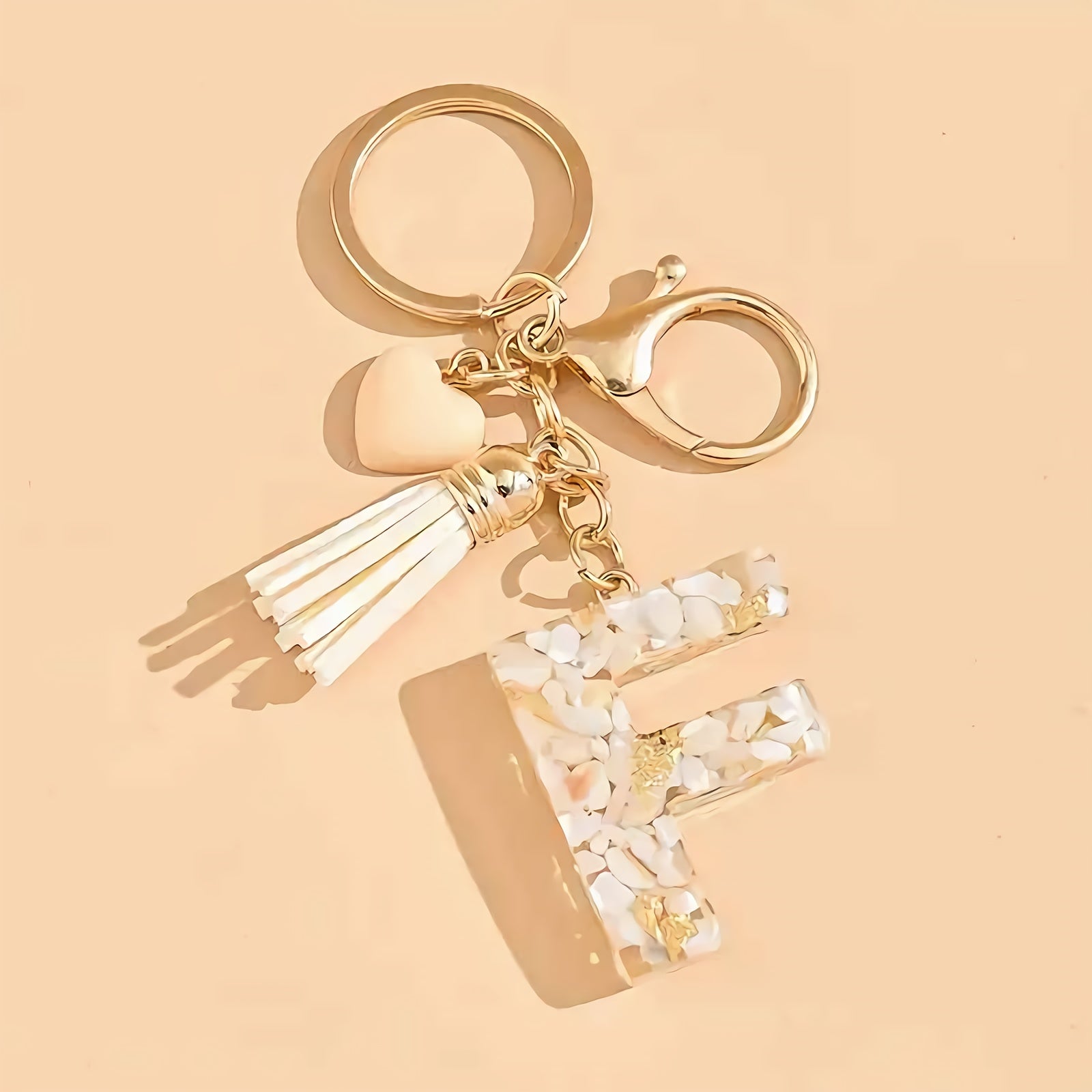 Women's Resin Initial Keychain Heart-Shaped Tassel Charm for Backpacks