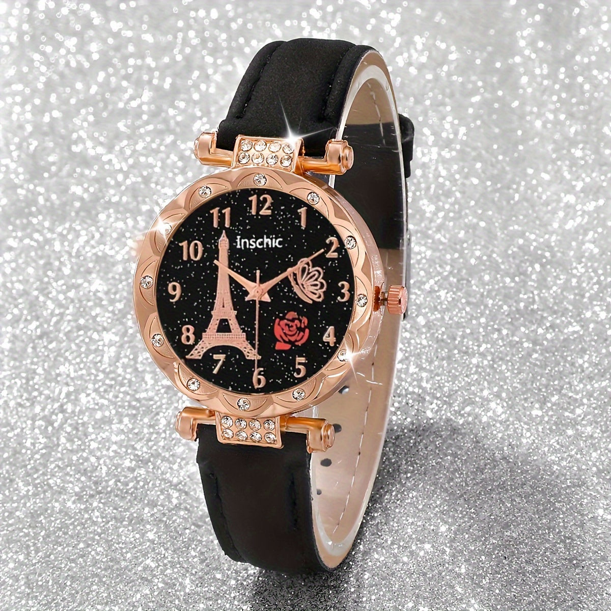 Six Pieces Women's Quartz Watches with PU Leather Wristbands Alloy Pointers Jewelry Gift Set