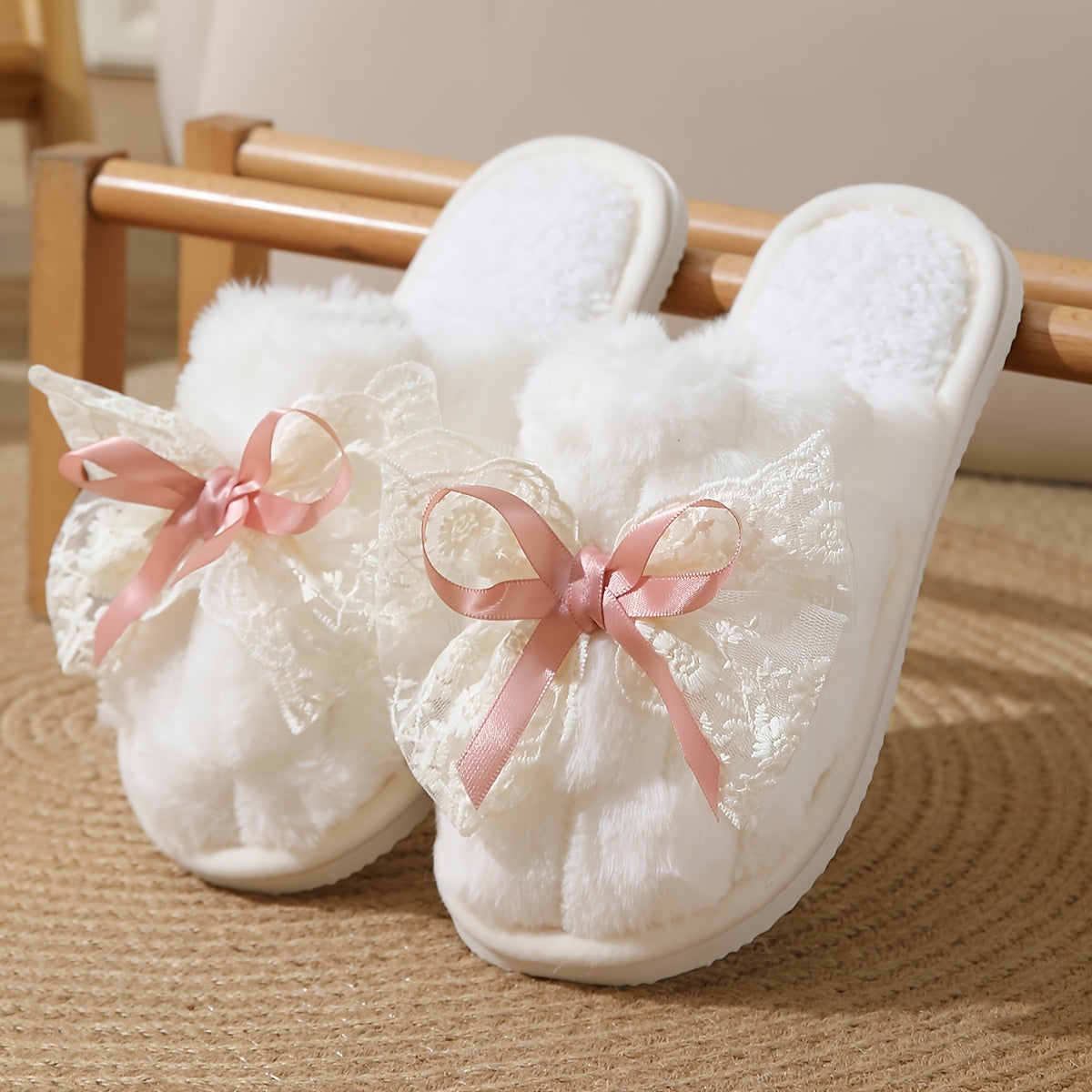 Women's Fuzzy Floral Slip-On Slippers with Non-Slip Sole Indoor House Shoes