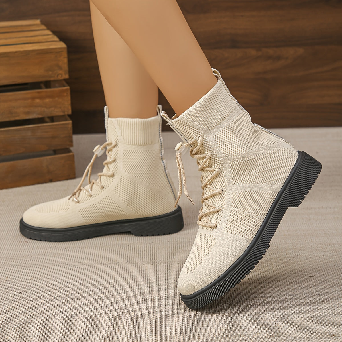 Women's Fashion High-Top Boots Stretchy Slip-On Thick Sole All Seasons