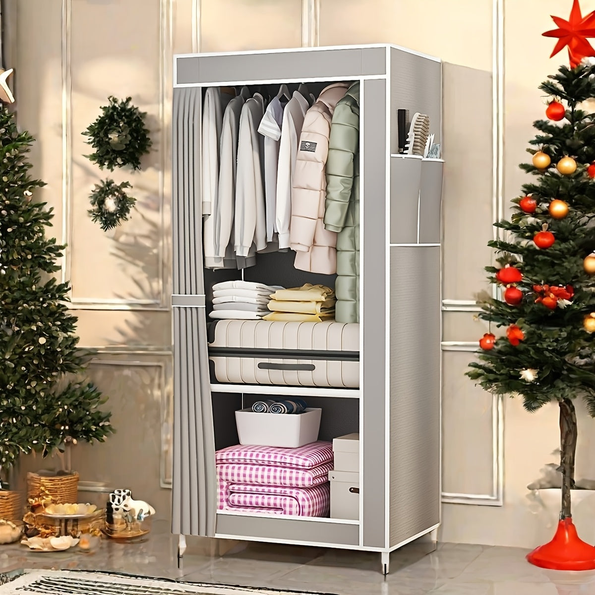 Metal Wardrobe Closet with 3.2 Cu Ft Capacity, Space-Saving, Easy Assembly