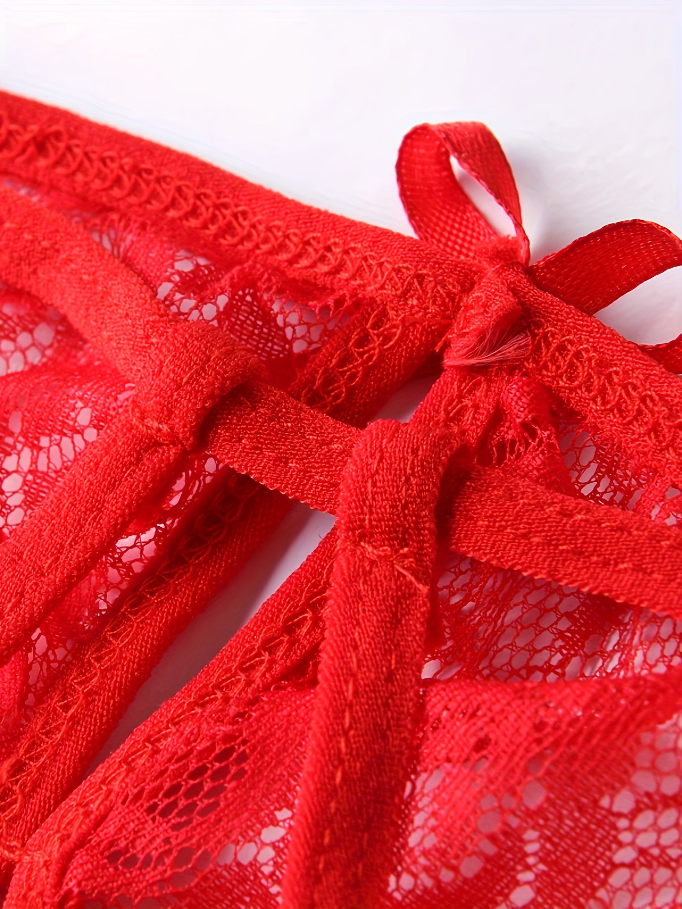 Women's Floral Lace Lingerie Set with Semi-Sheer Bra and Crotchless Thong