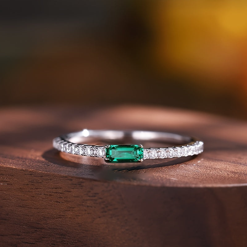 Green Cubic Zirconia Sterling Silver Oval Ring for Women