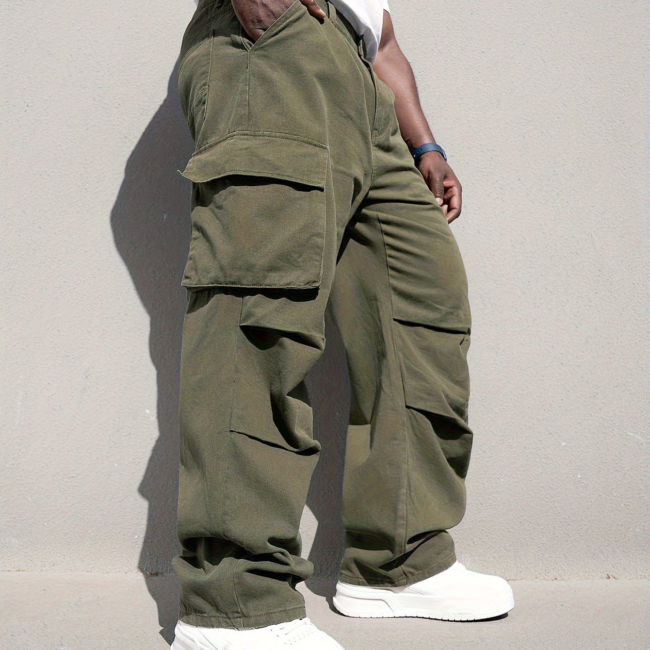 Men's Plus Size Casual Denim Cargo Pants with Loose Fit and Multiple Pockets