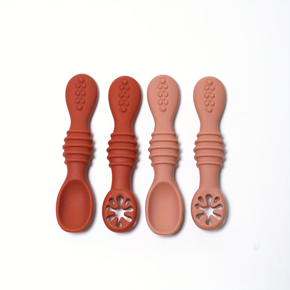 Kids Silicone Feeding Set 4-Piece Soft Chewable Spoons for Self-Feeding